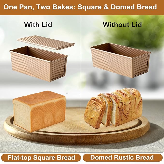 Bread Pan, 13 * 5inch Aluminized Steel Non-Stick Rectangle Pullman Loaf Pan with Lid, Long Sourdough Bread Loaf Pan for Homemade, Deep Bread Tin with Dough Scraper Cutter