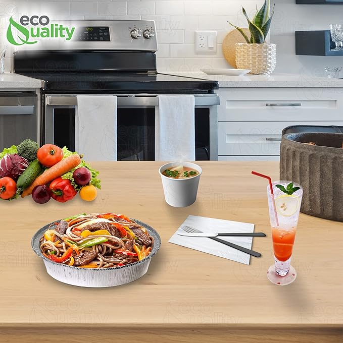 EcoQuality 7" Round Aluminum Foil Pans - Disposable Containers with Foldable Walls for Pie Baking, Cooking, Serving, Reheating, and Storing - Freezer and Oven Safe Tart Pan 500 Pack