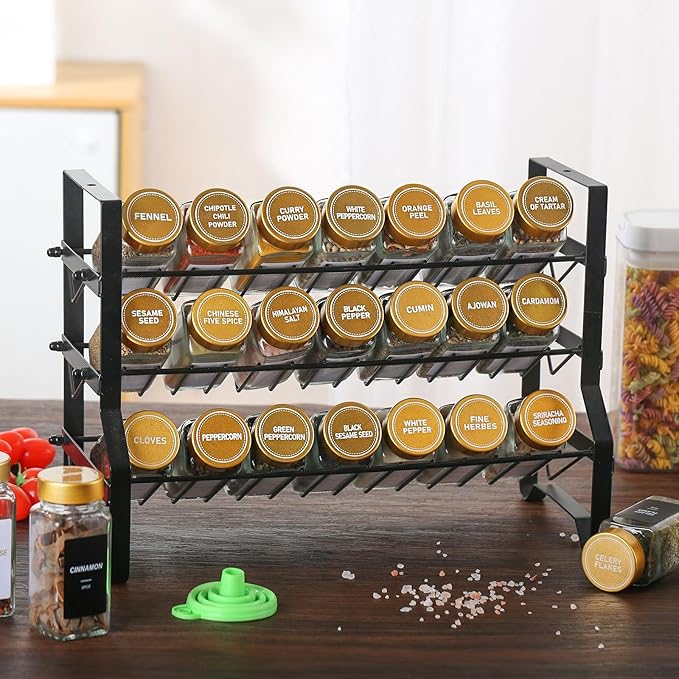 Glass Spice Jars with Label, 36 Pcs Spice Jars with Shaker Lids-4 oz Gold Spice Seasoning Jars Bottles Containers Set for Spice Rack (36)