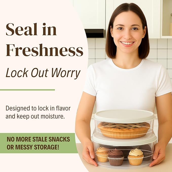 Evelots 2-Pack 10-Inch Airtight Food Storage Container with Lid - Portable Carrier for Pies, Cakes, Cupcakes & More - BPA-Free Clear Plastic - Secure & Easy Transport