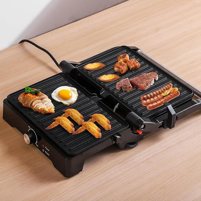 Panini Press Grill Sandwich Maker, Large Electric 3 in 1 Panini Sandwich Maker Grill, Open 180 Degrees for Grill Indoor, Perfect for Grilling Steaks, Burger, Sandwich,Non-stick Pan