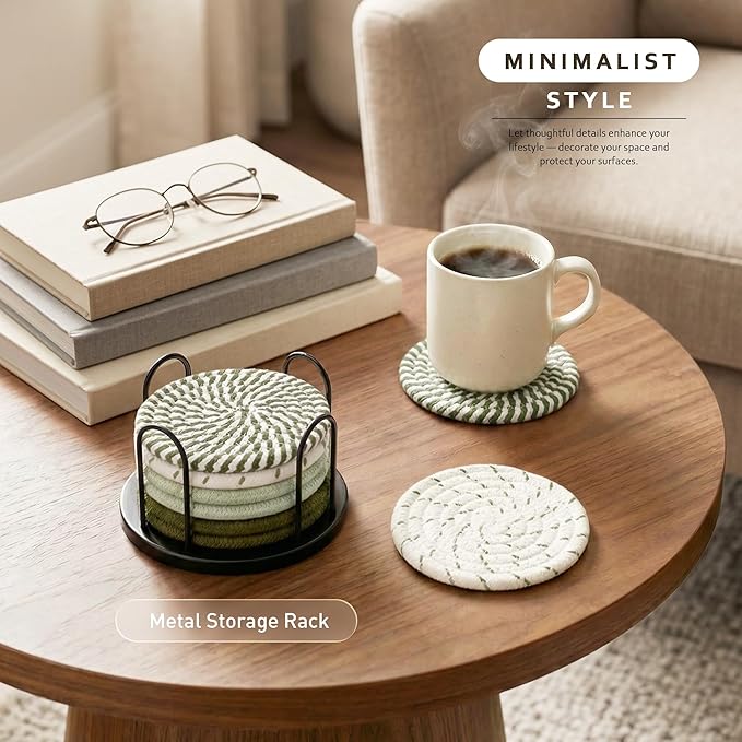 Lazebox Coasters Set of 8 for Drinks, 4 Inch Large Coasters for Coffee Table, Tabletop Protection for Hot & Cold Drinks, Versatile Coasters for Home Decor, Non-Slip & Easy to Clean