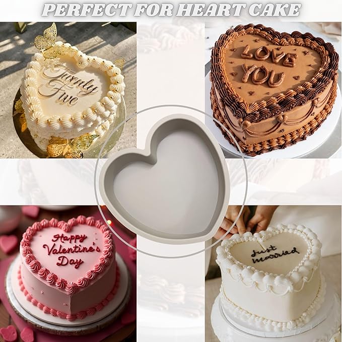 Heart Shaped Cake Pans 8 Inch – Set of 2 Nonstick Silicone Heart Cake Pan for Baking, Oven & Microwave Safe Molds – Durable, Easy-Clean Matte Surface - Grade Novelty Shaped Cake Pans (Gray)