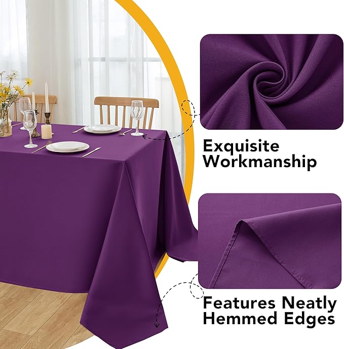 10-Pack Purple Tablecloths for Rectangle Tables, 70 x 120 Inches, Stain-Resistant Polyester Fabric for 6 Foot Tables - Washable Table Covers for Weddings, Banquets, Birthday Parties, Events