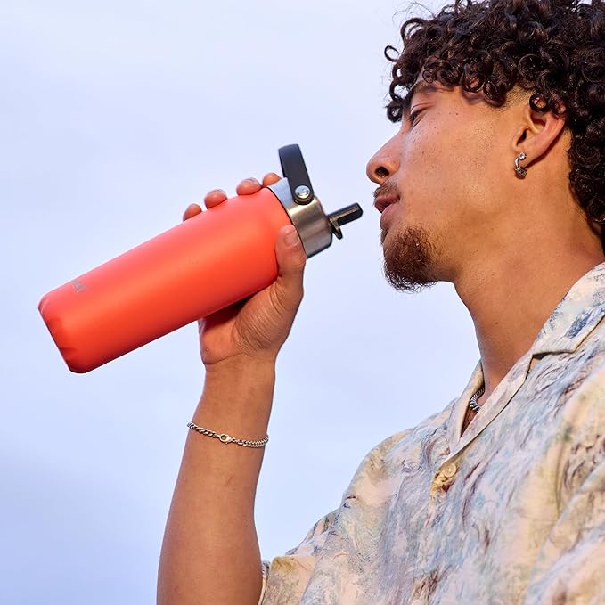S'well Recycled Stainless Steel Explorer with Flip Straw Lid, 24oz, Radiant Coral, Triple Layered Vacuum Insulated Container Keeps Drinks Cold for 36 Hours and Hot for 8, BPA Free, Built In Handle