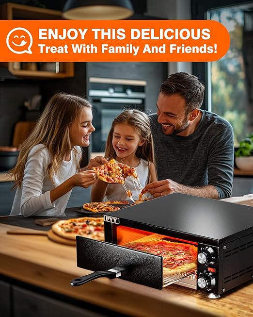 PYY Electric Pizza Oven Indoor Countertop Pizza Oven Commercial Pizza Maker Machine for Home with Timer Stainless Steel Pizza Cooker,Dark Black