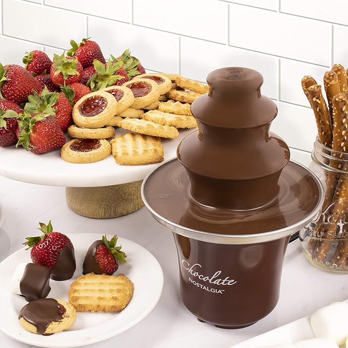 Nostalgia Electric 3-Tier Chocolate Fountain Brown | For Parties | 8-Ounce Capacity | Stainless Steel Base | Pack of 3