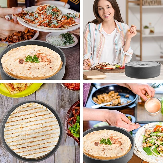 Sabary 4 Pcs Tortilla Warmer with Lid 8.5 x 2.4 Inch Robust Plastic Tortilla Holder Taco Keeper Pancake Waffles Food Container Microwave Save for Mexican Night Fiesta Party Home Restaurant Bar (Gray)