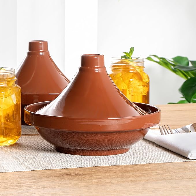 Restaurantware-Terra Tek 26 Ounce Terracotta Tagine Pot, 1 Microwavable Tagine Pot - Glazed Interior, Oven-Ready, Terracotta Serving Dish, Dishwashable, For Cooking And Serving