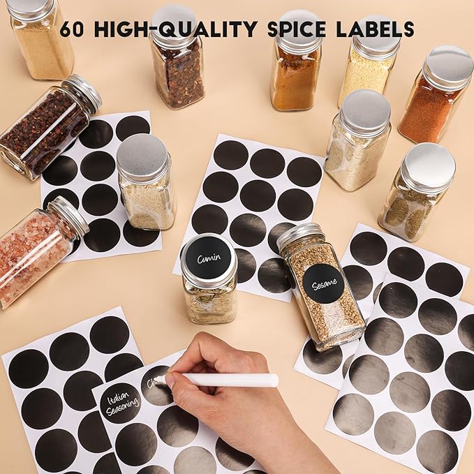 6Pcs Spice Jars with Label, 4oz Empty Square Seasoning Containers, Spice Jars with Shaker Lids, Small Spice Bottles for Salt, Herbs, Sugar, Pepper, Seasoning Jars for Spice Rack, Cabinet, or Drawer