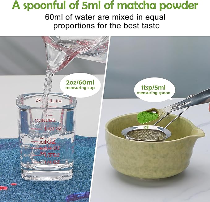 Matcha Whisk Set,11Pcs Matcha Set,Matcha Kit,Whisk Made from 100% Natural Bamboo, 11-component set for all your matcha-making needs,Contains stainless steel spoon, measuring cup(green)