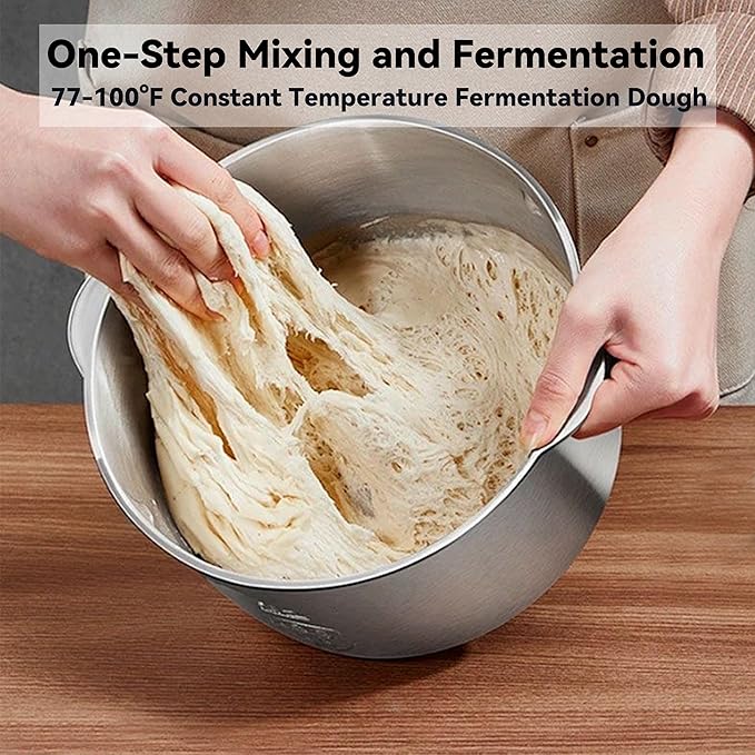 Dough Mixer 7L Large Capacity Electric Dough Maker with Ferment Function for Baking Bread Dough&Pizza Dough - Dough whisk 304 Stainless Steel Blender Add water/seasoning with Top Small Window