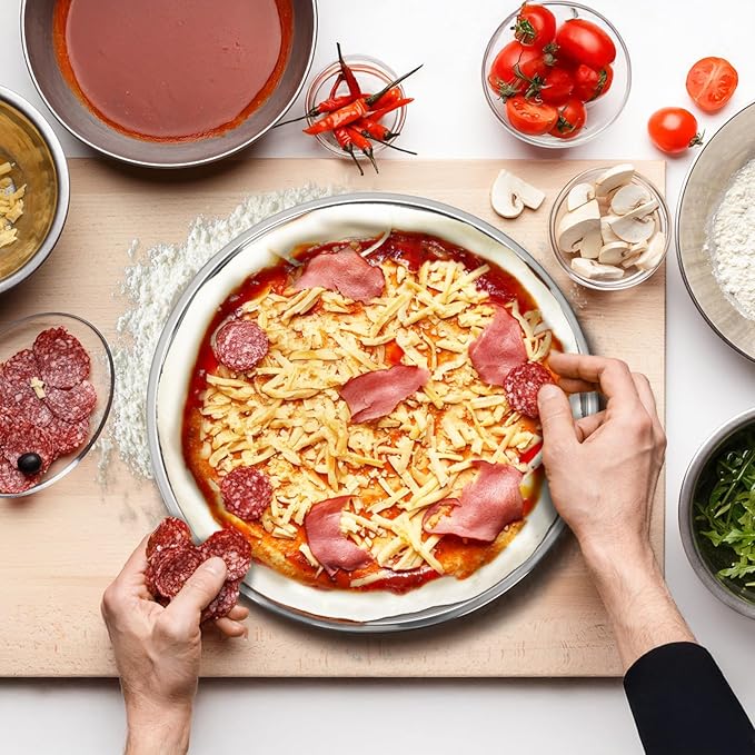 Elsjoy 4 Pack 13 Inch Stainless Steel Deep Pizza Pan, Large Round Pizza Baking Pan, Heavy-Duty Pizza Dish for Oven, Dishwasher Safe