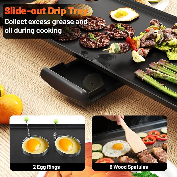 27” Electric Griddle, Extra Large Nonstick Teppanyaki Grill with Adjustable Temperature, Drip Tray & Insulated Handles, Easy-to-clean Pancake Griddle, BBQ Grill for Indoor Outdoor & Party