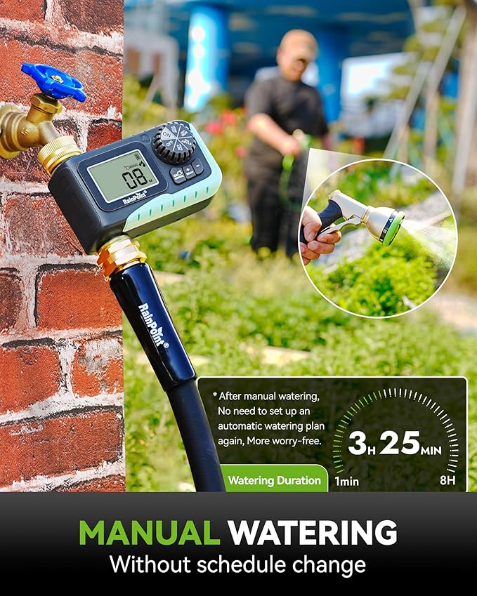 RAINPOINT Sprinkler Timer, 100% Metal Pipe Water Timer for Garden Hose, Programmable Hose Controller for Watering, Sprinkler Controller with Manual Watering/Rain Delay for Outdoor Lawn & Garden (2PCS)