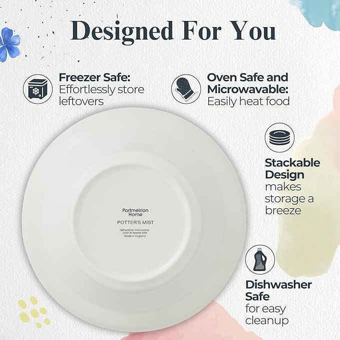 Portmeirion Potter's Mist Oatmeal Bowls (Set of 4) - Elegant Earthenware for Breakfast, Lunch & Dessert - Microwave & Dishwasher Safe Bowls, Handcrafted Stackable Bowl Collection (Red Mist)