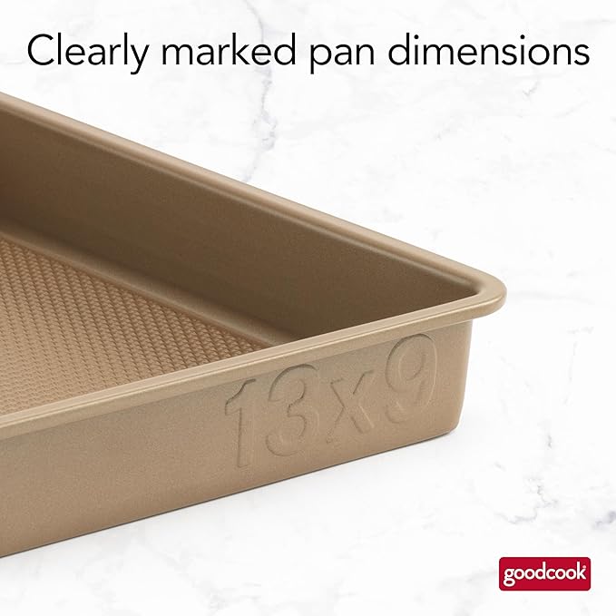 GoodCook BestBake Nonstick Bronze 9" x 13" Oblong Baking Pan, Textured Carbon Steel, Scratch-Resistant, Non-Toxic Cake Pan, 13x9 Bakeware, Durable Oven Pan for Even Heating and Easy Cleanup