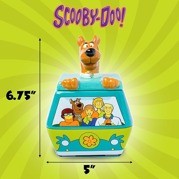 Silver Buffalo Scooby-Doo Mystery Machine Small Sculpted Ceramic Snack Jar Featuring Scooby-Doo, Shaggy, Velma, Daphne, and Fred, 5” x 5” x 6.75”
