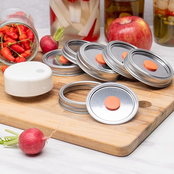 Mason Jar Vacuum Sealer Kit – Auto-Stop Electric Vacuum Sealer with Reusable Stainless Steel Lids, Compatible with Ball & Kerr Canning Jars.(Orange Valve)