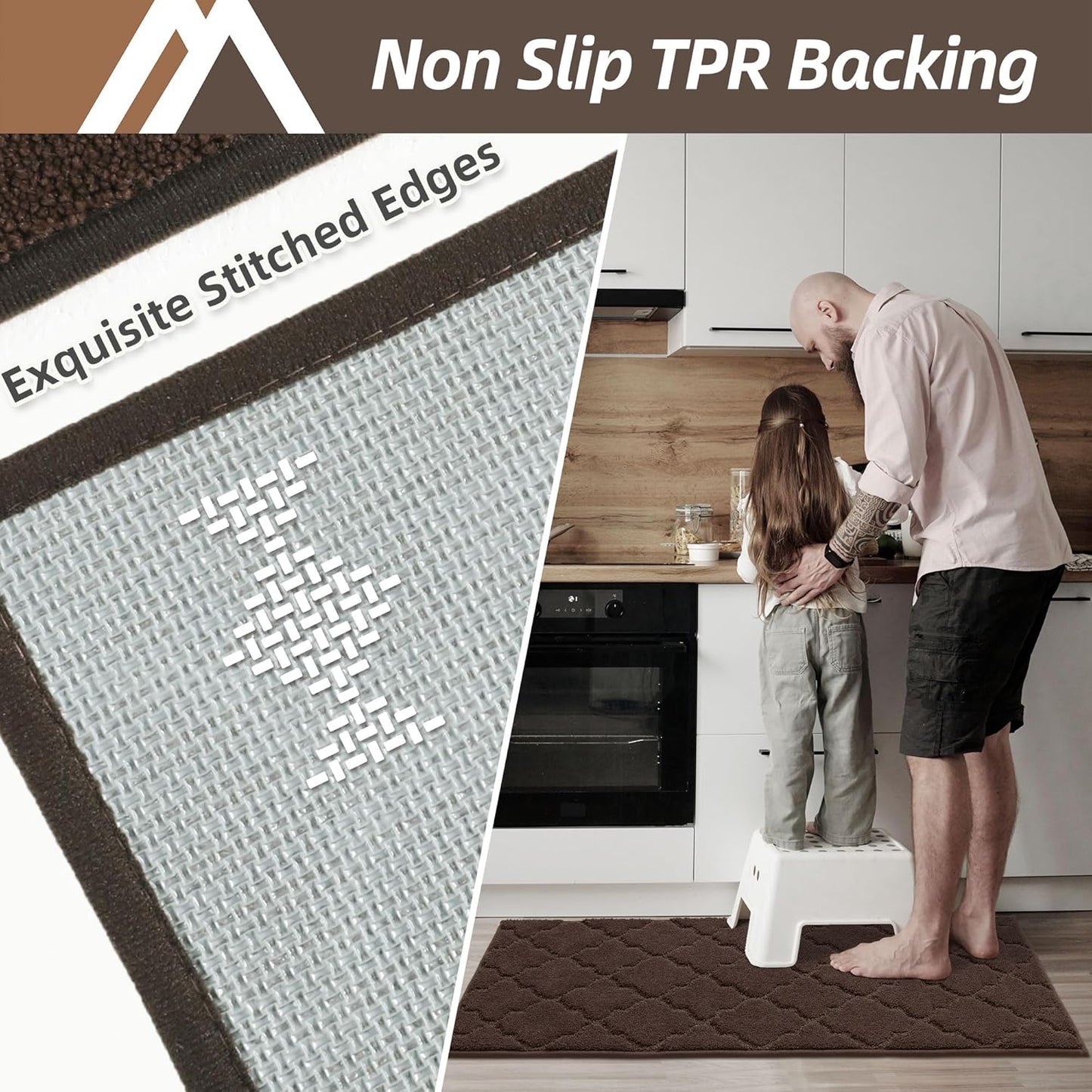 COSY HOMEER-Kitchen-Rugs-Non-Slip-Washable 24"x60" Absorbent Kitchen Runner Rug Polyester Kitchen Mats for Floor Soft Standing Floor Mats for Sink Mat,Hallway,Laundry,Brown