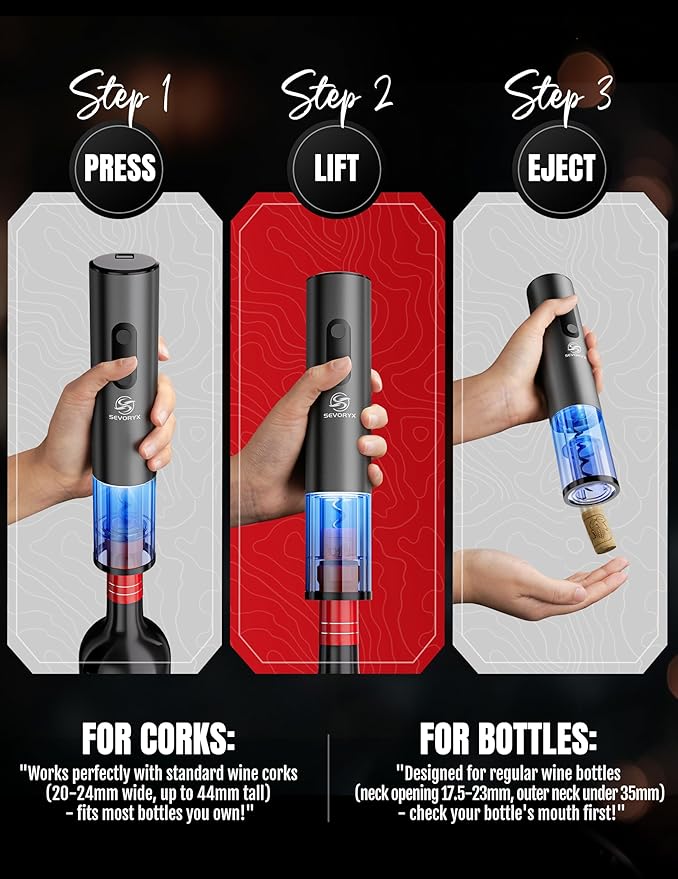 Electric Wine Opener Set, 5-in-1 Battery Operated Electric Bottle Opener With Foil Cutter, Wine Pourer, Vacuum Stopper and Storage Case. Ideal Gift for Wine Lovers, Free E-book included.