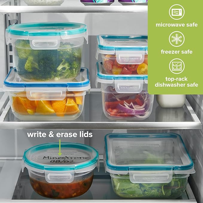 Snapware Plastic Total Solution 5-Pack (Mixed Sizes) Food Storage Containers Set, Leakproof & Airtight Plastic Locking Lids Rectangular Tupperware, BPA-Free Lids, Microwave Dishwasher Freezer Safe