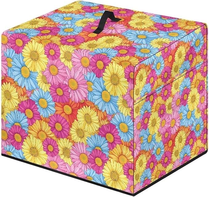 Colorful Daisy Flower Print Meat Slicer Cover for Kitchen Dust-proof Appliance Covers for Home Decor Easy to Clean Bread Slicer Covers with Organizer Bag Accessories 16 x 13 x 13 Inch