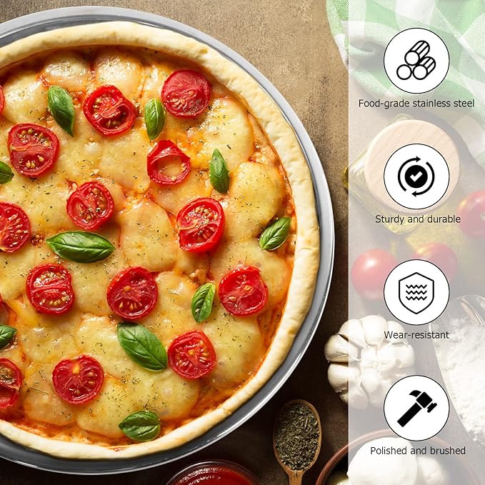 Vankey 12 in Stainless Steel Pizza Pan Perfect for Big Size Green Egg, Kamado Joe, Weber & Acorn Grills & Smokers, Kitchenware Round Roaster Pan, Stainless Steel Drip Pan Reusable & Easy Clean