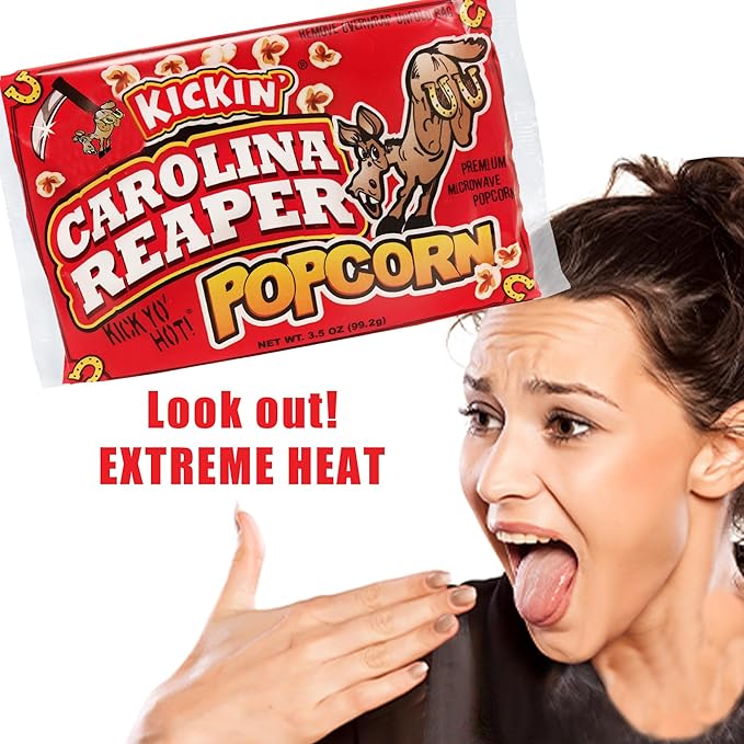 ASS KICKIN’ Carolina Reaper Pepper Microwave Popcorn – 12 Pack - Ultimate Spicy Gourmet Gift Popcorn - Makes a Great Movie Theater Popcorn or Snack Food - Try if you dare!