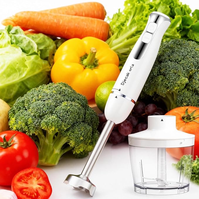 Upgraded 1100W 5-in-1 Immersion Hand Blender – 20 Variable Speeds, Up to 15,500 RPM, Handheld with Milk Frother & Food Processor, White