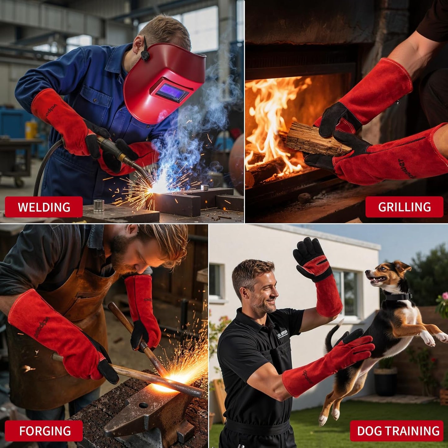16 Inch Welding Gloves Heat Resistant 932°F for BBQ,Oven,Grill,Fireplace MIG,TIG,Stick Welding,Forging,Animal Handling (L-Large)