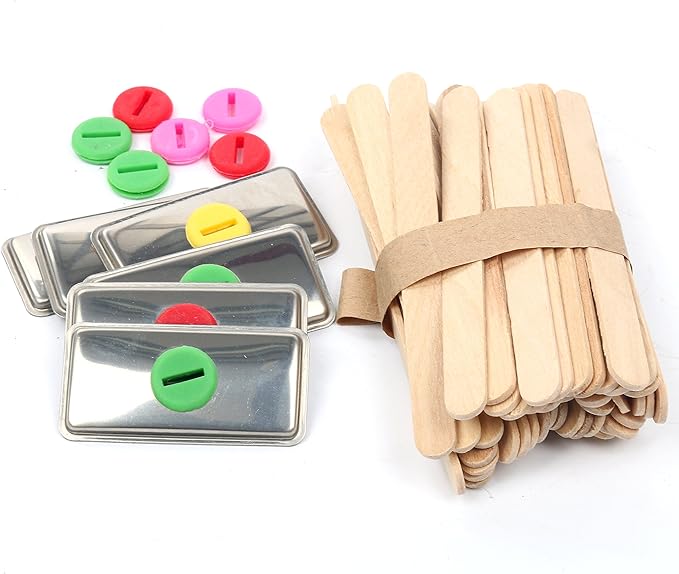 Set of 6 Stainless Steel Popsicle Mold and Rack Set - Homemade Ice Treat Makerwith 50 Wooden Sticks and 6 Silicone Seals and Bonus Cleaning Brush