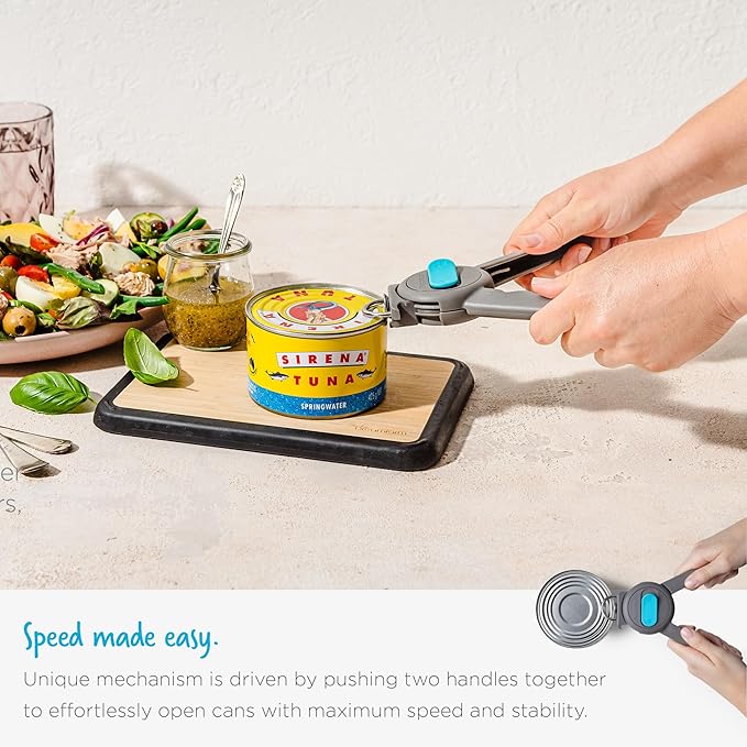 Dreamfarm Dopener 3-In-1 Ergonomic Can Opener Smoothes Can Edges for Safe Removal with Jar Lid Seal-Breaker & Can Ring Puller - Grey/Gray
