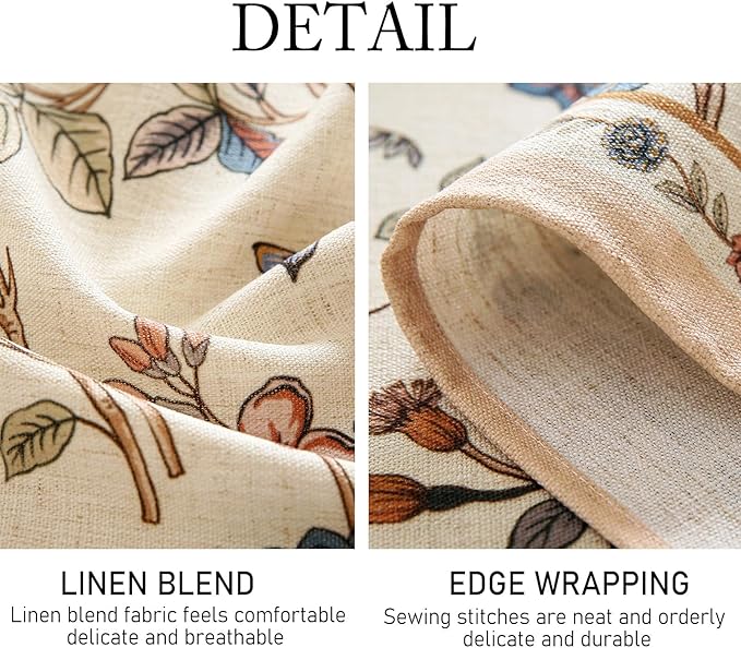 ISAENNE Designer French Light Beige Tablecloth Rectangular,Linen Florals and Birds Pattern Table Cloth,Anti-Wrinkle Decorative Tablecloths for Dining Thanksgiving Kitchen,55"*87"-Cornucopia