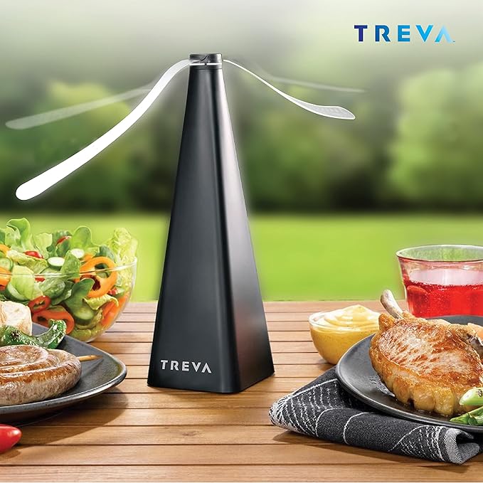Treva Bug Fan Fly Deterrent with Holographic Blades to Clear Bugs, Mosquitoes, and Flies, Battery Powered Fly Fan 4 Pack