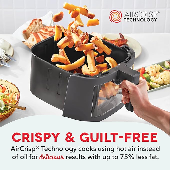 Dash Clear View Digital Air Fryer - Has AirCrisp® Technology - For Family-Sized Meals - Digital Touchscreen & Extra-Large Crisper Drawer - 7 Quarts - Forged Iron
