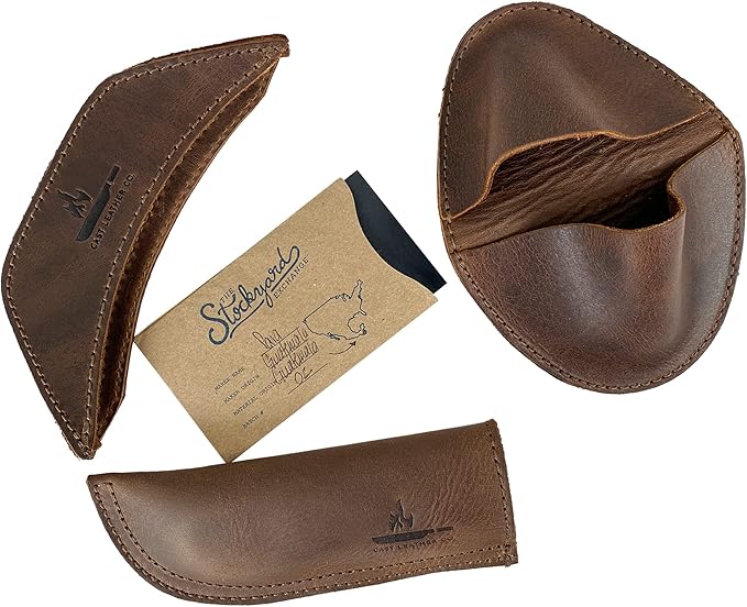 Set of 3 Rustic Hot Handle Holders, Panhandle, Side Kick & Grip Mitt, Assist Grip for Cast Iron Skillets & Pans, Full Grain Leather, Handmade, Bourbon Brown