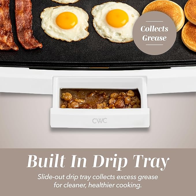 COOK WITH COLOR Electric Griddle 1200W, Nonstick Surface for Pancakes, Burgers, Eggs & More, Removable Temperature Control, Slide-Out Drip Tray, 10" x 16" Cooking Area, Cream
