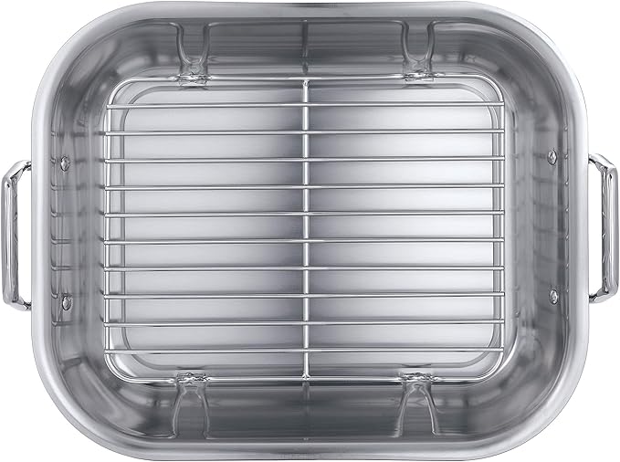 Tramontina 16.75-Inch Stainless Steel Roasting Pan with Rack, Flared Edge Turkey Roaster for Oven, Dishwasher Safe, Made in Brazil