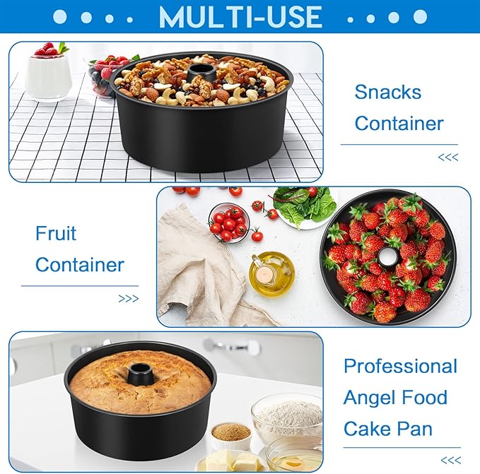 TeamFar 10 Inch Angel Food Cake Pan, Non-Stick Coating Stainless Steel Core Pound Cake Pan with Tube, Healthy & Heavy-Duty, One-piece & Hollow Design, Release Easily & Easy Clean, Set of 2