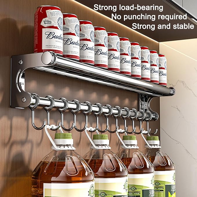 Hanging Wall Mount Knife Wall Mount,Kitchen Utensil Hanger,Space-Saving Kitchen Utensil Rack with Hooks,Kitchen Storage Shelf for Utensils Spatula Spoon, Easy to Clean (Black, 50CM+10Hook)