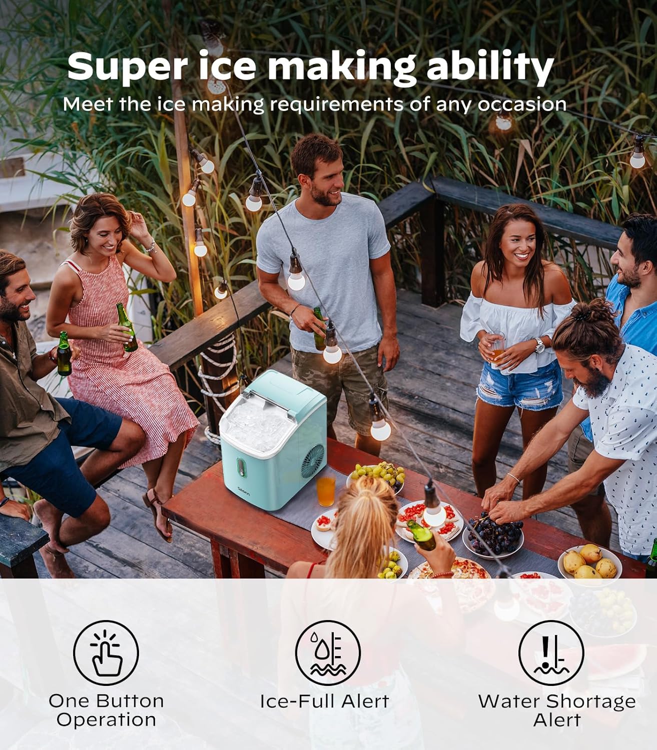 Silonn Nugget Ice Maker Countertop, Portable Pellet Ice Machine with Self-Cleaning Function, Sonic Ice Maker Produces 33lbs of Chewable Ice in 24 Hours, Ideal for Home Kitchen and Office, Green