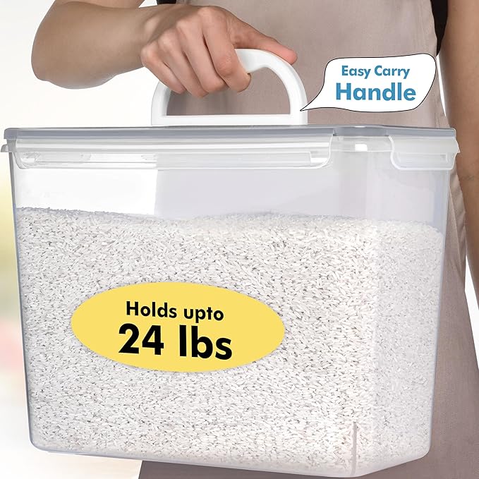 Shazo 2 PC (11L | 372 oz) Flour Sugar Storage Containers with Easy Carry Handle - Plastic Extra Large Food Storage Containers with Lids for Rice Cereal, BPA Free & Airtight Kitchen Pantry Organization