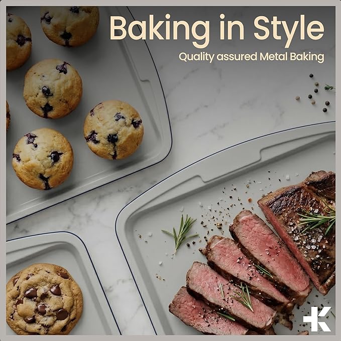 BAKKEN 6-Piece Kitchen Baking Pan Set - Royal Blue Color with Gray Ceramic Nonstick Coating, Commercial Grade Carbon Steel Bakeware, Baking Essentials, PFOA, PFOS, PTFE Free, Oven Safe (Up To 450° F)