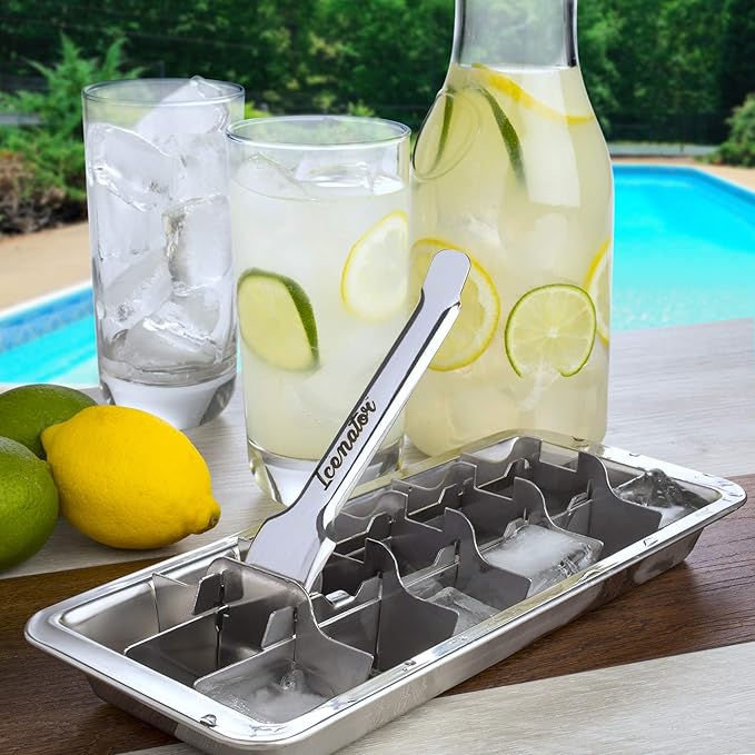 Easy Removal Metal Ice Trays with Handle - Stainless Steel Ice Cube Maker and stand, 36 Slot Mold - BPA-Free, Food-Grade Freezer Molds for Baby Food, Juice, Popsicles (2 Pack)