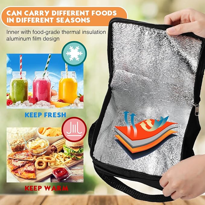 Nuogo 15 Pack Insulated Lunch Bags Bulk, Reusable Cooler Boxes, Leakproof Lunch Boxes Set, Waterproof Thermal Coolers, Insulated Beverage Bag for Women Men Work Picnic Beach(Black)
