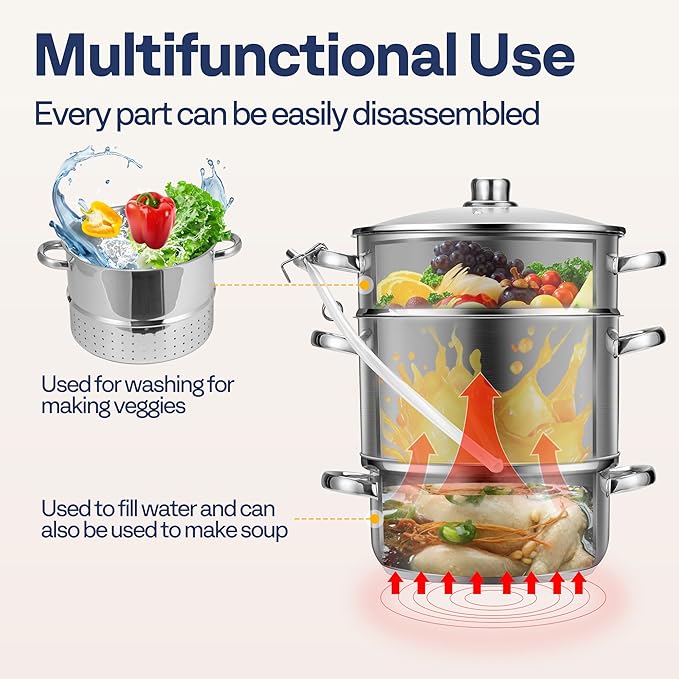 VIVOHOME Stand Mixer with Fermentation, One-Touch Presets, and 6 Qt Bowl, Black, and VIVOHOME Stainless Steel Juicer Steamer Pot 11 Qt with Tempered Glass Lid
