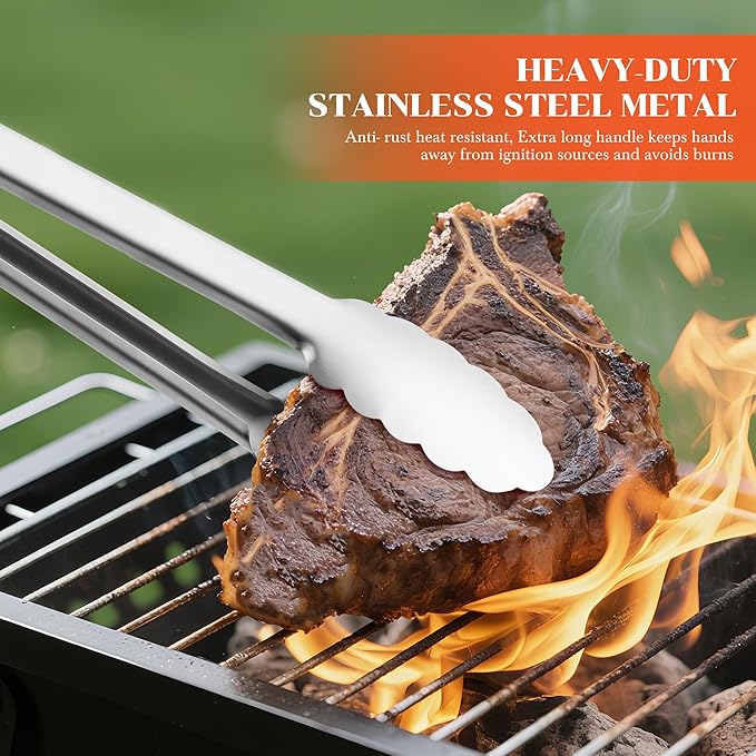 Grill Tongs - 12 Inch & 17 Inch Extra Long BBQ Tongs, Heat Resistant Stainless Steel Kitchen Tong, Heavy Duty Metal Locking Tong for Cooking, Grilling, BBQ/Barbecue, Food (12+17 inch)