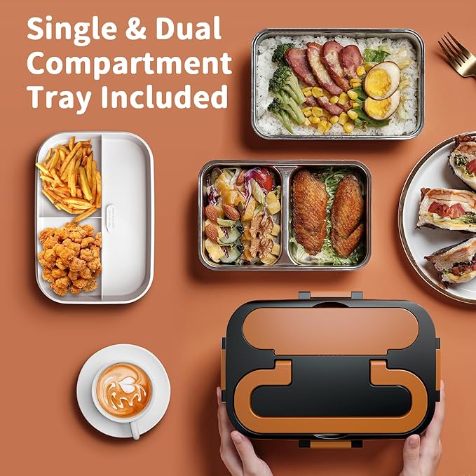 IFENROL Electric Heated Lunch Box for Adults, 100W 3-IN-1 2 Pack 1.8L Containers Heating Lunch Box for Men Portable Double Layer, Fast Heated Food Warmer,12V/24V/110V for Car Truck Office Home