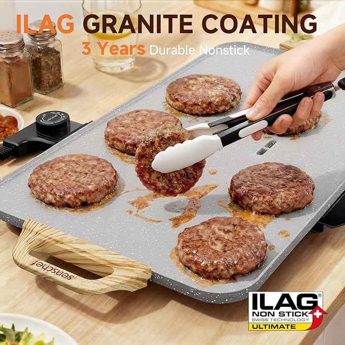 CookSimple Everyday 20"x12" Electric Griddle–1700W Nonstick ILAG Granite Surface, Large Flat Design, Perfect for Family Meals, Pancakes&Eggs, Fast Even Heating, Easy to Clean, Granite Grey